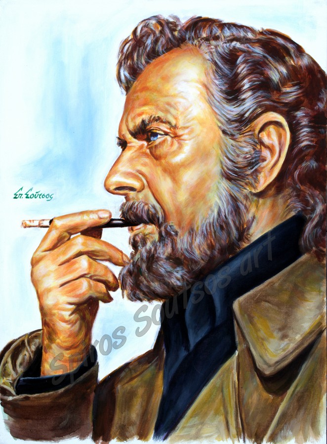Yannis Ritsos portrait painting / Γιάννης Ρίτσος πορτραίτο αφίσα, αυθεντικός πίνακας ζωγραφικής