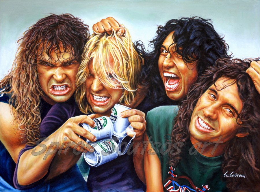 Slayer “Reign In Blood” painting poster, Kerry King, Jeff Hanneman, Tom Araya, Dave Lombardo portraits