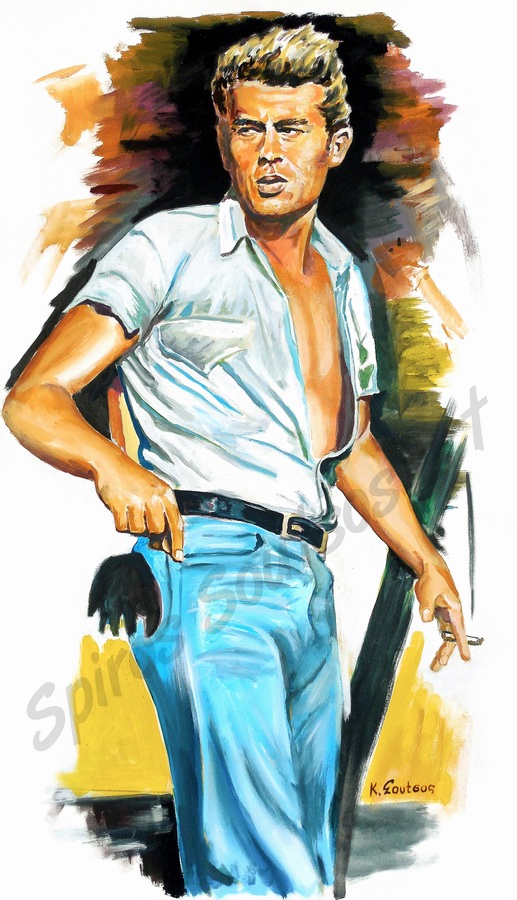 James Dean “The Giant” 1956 painting portrait, movie poster art