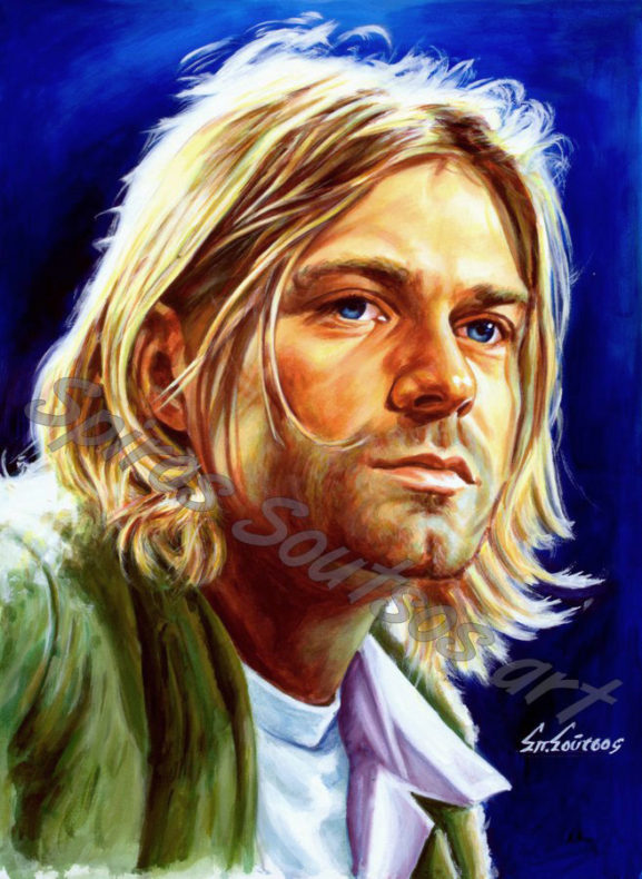 Kurt_cobain_painting_portrait_Nirvana_poster_print_canvas_blue