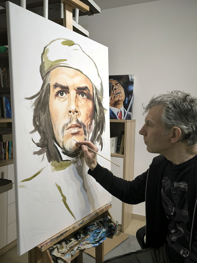 Che_Guevara_painting_portrait_in progress_spiros_soutsos